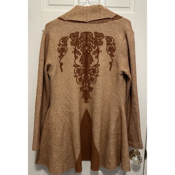 Artisan Peruvian Alpaca Blend Boiled Wool Jacquard Coatigan Tan S/M - NO TAGS - Picture 3 of 7
